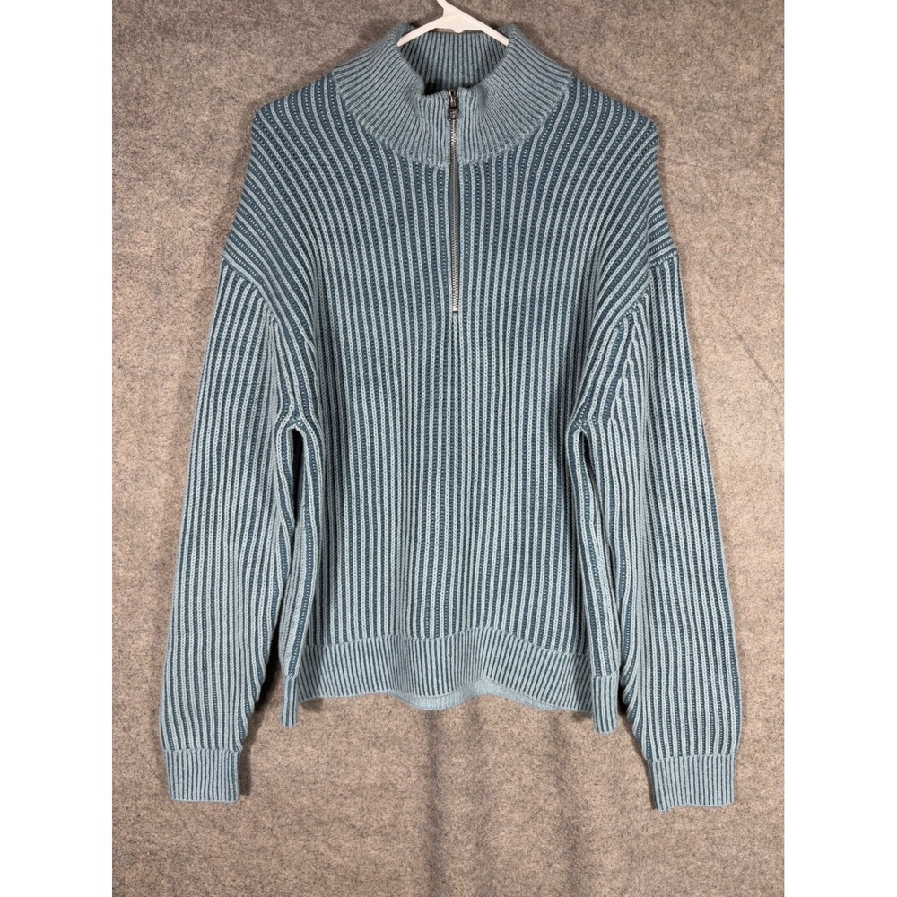 Abercrombie & Fitch Mens Oversized Quarter Zip Ribbed Sweater Blue Grey Small